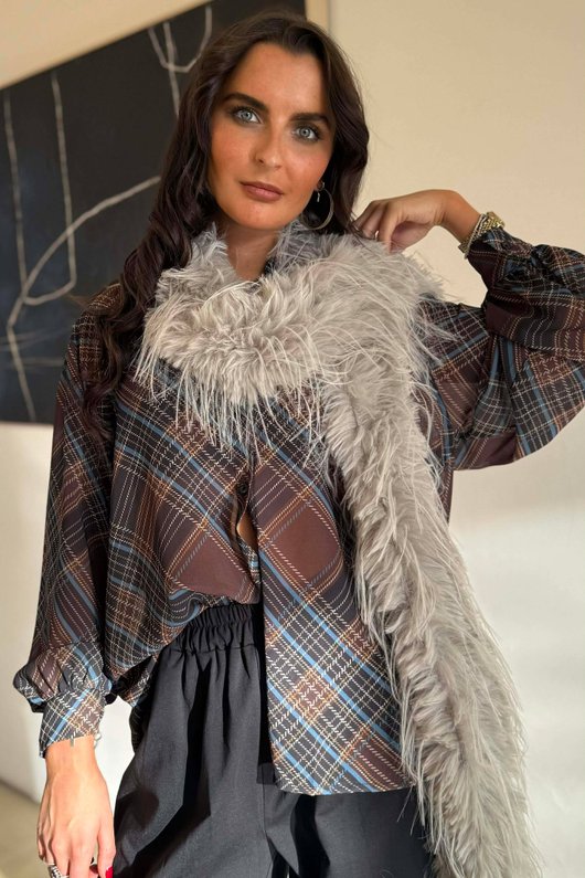 Ainsley Plaid Chiffon Blouse Chocolate